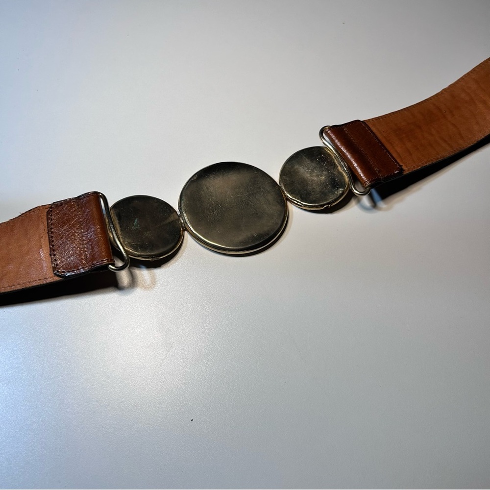 Vintage Suela Luppi Argentina Leather Triple Circle Belt, Cognac. Y2K Size S. - Picture 11 of 13